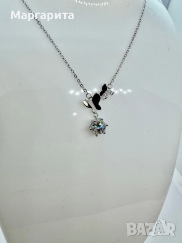 Сребърно колие с мойсанит (диамант) 1 карат, снимка 3 - Колиета, медальони, синджири - 52618647