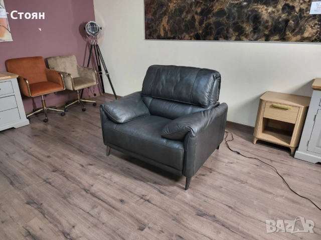 Тъмно сив графитен кожен фотьойл с електрически механизъм, снимка 11 - Дивани и мека мебел - 53699202