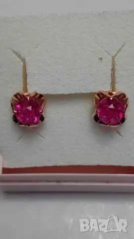 Чисто нови СССР  златни обеци 583  с рубини, снимка 4 - Обеци - 48179556