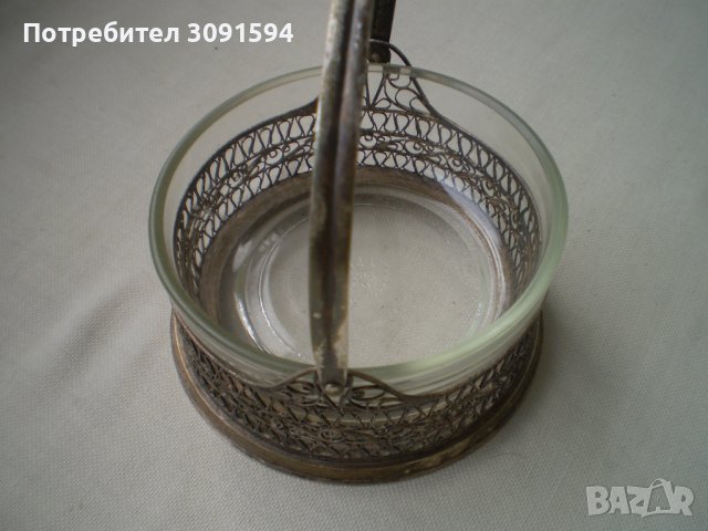 Винтидж кошница филигран със стъкло маркирана ЮММЕТ, снимка 3 - Други ценни предмети - 41819208