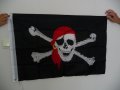 05 Пиратско знаме флаг шапка кораб череп червена кърпа 60х90, снимка 1