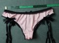 М розови сатенирани изрязани бикини/бразилиани с черни жартиери, снимка 10