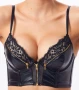 80 С Черен сутиен от кожа и дантела с златист цип , снимка 1