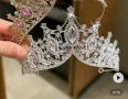 Масивна корона тиара диадема венец златиста сребриста черна камъни кралица мис метална дамска детска, снимка 5