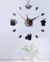  черен чаши зърна кафе стенен часовник уникален атрактивен дизайн 3D за кухня или кафене заведение
