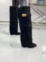 Ботуши на платформа - черен велур - K-40, снимка 1 - Дамски ботуши - 44471797