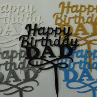 5 цвята Happy Birthday DAD пластмасов топер украса за торта рожден ден татко, снимка 1 - Други - 40336886