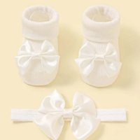 Комплект бебешки чорапки и лента за глава с панделки, снимка 3 - Комплекти за бебе - 42505418