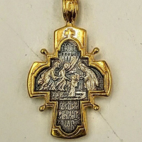 Двулицев сребърен кръст с 24 Карата позлата, снимка 3 - Колиета, медальони, синджири - 36469379
