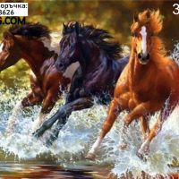 ДИАМАНТЕН ГОБЛЕН Три коня в ручея 3189, снимка 1 - Гоблени - 36183085