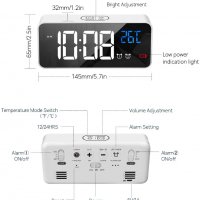 LED будилник, температура, акумулатор, Snooze, регулируема сила на звука и яркост, 13 мелодии, снимка 5 - Друга електроника - 33881668