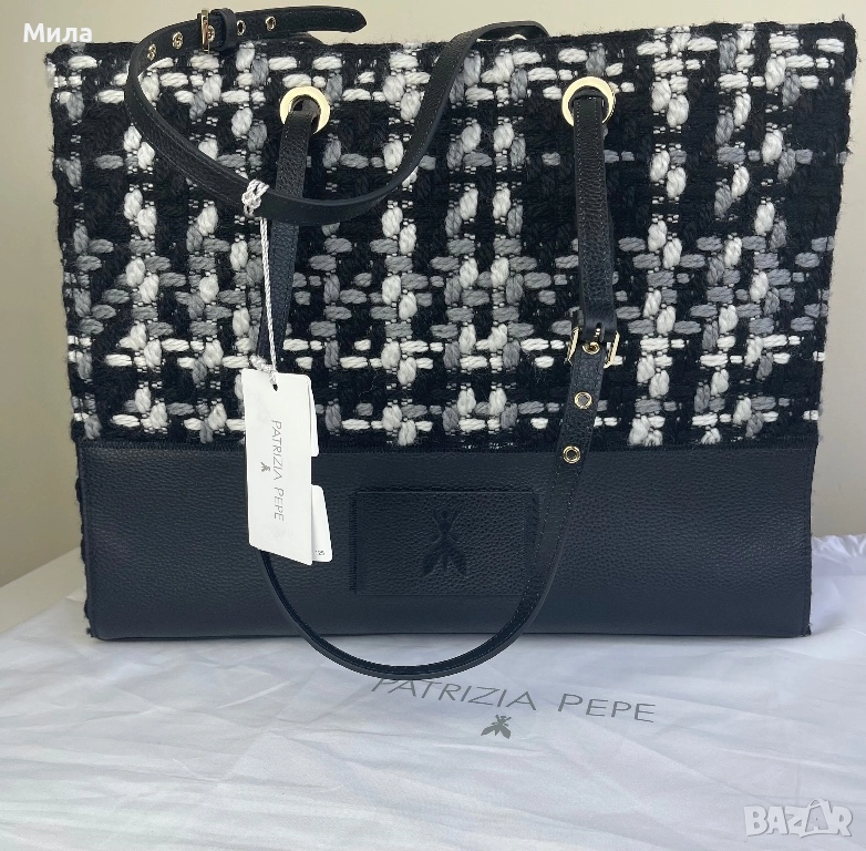 Patrizia Pepe - 100% Вълна и Кожа дамска чанта / Нова с етикети, снимка 1