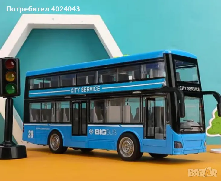 Детски двуетажен автобус със звукови и светлинни ефекти, син, снимка 1
