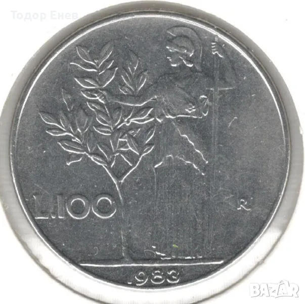 Italy-100 Lire-1983 R-KM# 96.1-large type, снимка 1