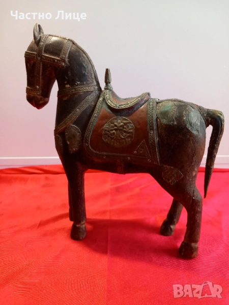 Старинна Статуетка КОН , Дърво и Бронз, снимка 1