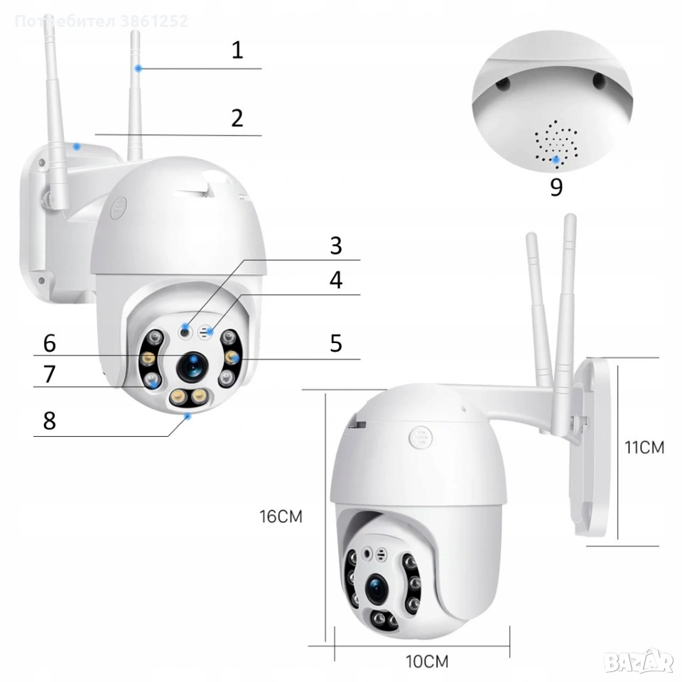 Водоустойчива, безжична камера с нощно видеонаблюдение и запис на карта, снимка 1