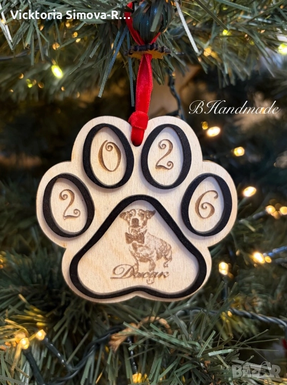 Персонализирани, дървени орнаменти за елха за кучета и котки, снимка 1