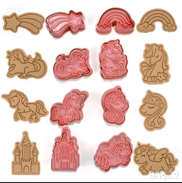 8 еднорог unicorn дъга замък падаща звезда резци резец с печат печати с релеф щампа за сладки, снимка 1