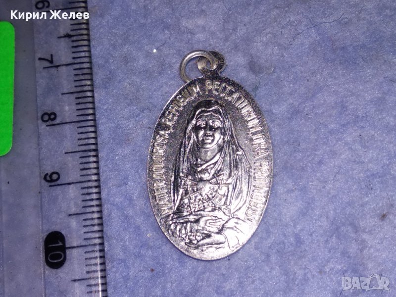 ПОСРЕБРЕНА ДВУСТРАННА РЯДКА КАТОЛИЧЕСКА ИКОНКА РЕЛИГИОЗЕН МЕДАЛЬОН 31288, снимка 1