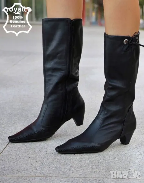 Ботуши на ток - черна ЕСТЕСТВЕНА кожа, снимка 1