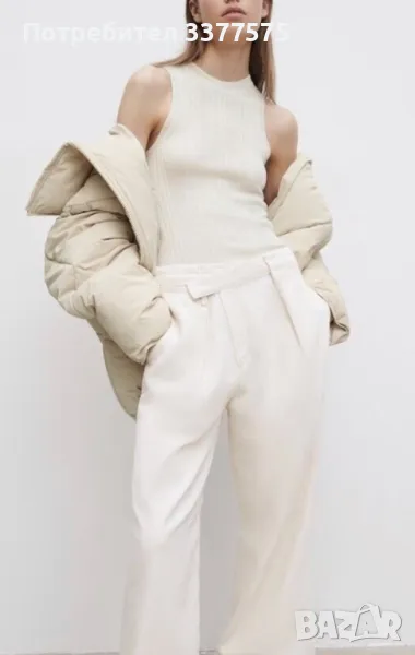 ZARA wide leg панталони широки бели бежови екрю, снимка 1