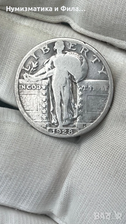 Сребърна монета САЩ 1/4 долар 1928 година, снимка 1