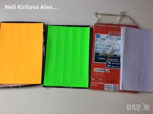 Етикети самозалепваща хартия А4  100листа- 5 лв цветна зелена, оранжева на етикети 65 бр на лист 5 л, снимка 1
