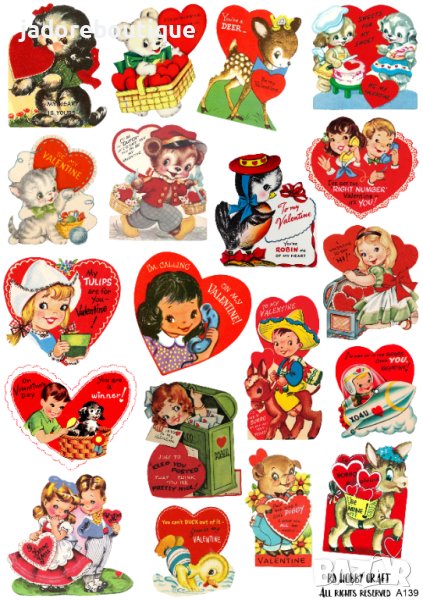 Стикери за декорация планер скрапбук Retro Valentine самозалепващ лист А5, снимка 1