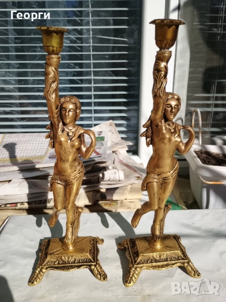 Чифт бронзови свещници 30 см., снимка 1