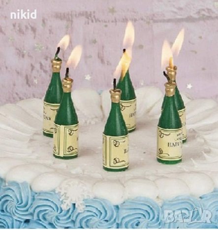 6 бутилки бутилка шише шампанско свещи свещ топери топер за торта Рожден ден детско парти, снимка 1
