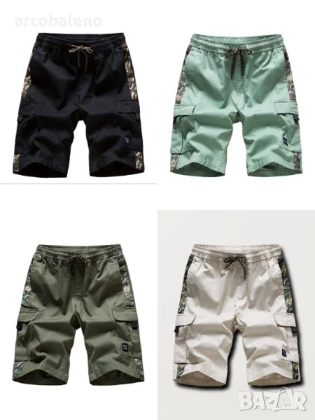 Мъжки карго къси панталони с джоб с шнур и еластична талия, 4цвята, снимка 1