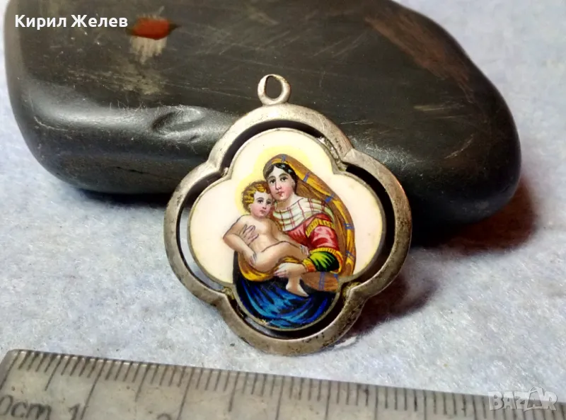 Старинна ЕМАЙЛИРАНА СРЕБЪРНА ИКОНКА ХУДОЖЕСТВЕНА РЪЧНА ИЗРАБОТКА РИСУВАНА ВИСОКА ПРОБА СРЕБРО 26466, снимка 1