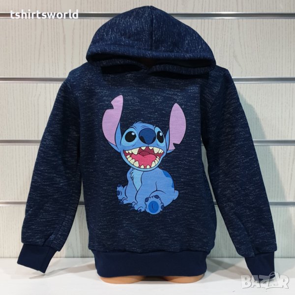 Нов детски суичър с дигитален печат Стич (Stitch) в цвят тъмносин меланж, снимка 1