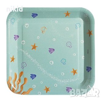 Морско дъно морски 10 бр квадратни парти чинии чинийки, снимка 1