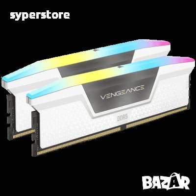 RAM Памет за настолен компютър Corsair DDR5, 5200MT/s 32GB 2x16GB DIMM VENGEANCE RGB DDR5 White Heat, снимка 1