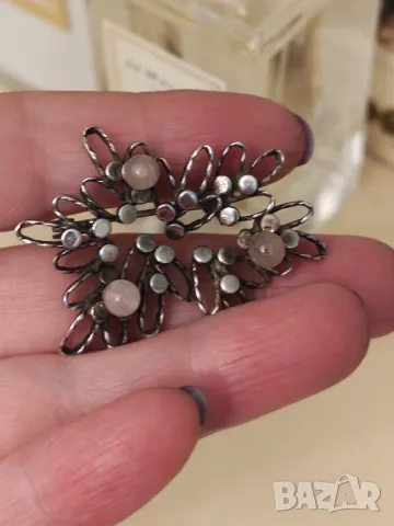 Сребърна брошка с розов кварц, снимка 2 - Други - 47295156