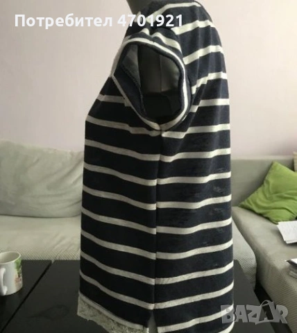 Тъмносиня дамска тениска на райе, снимка 5 - Тениски - 53216088