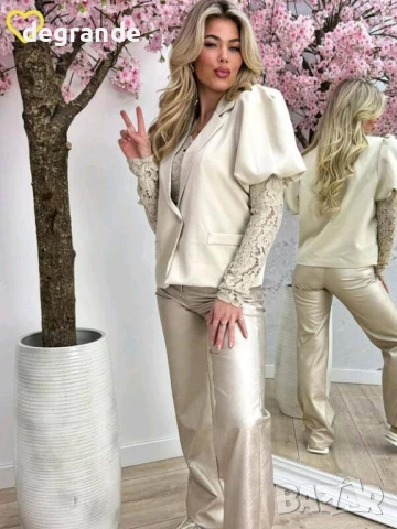 Дамско сако с плетени ръкави, снимка 3 - Сака - 50820512