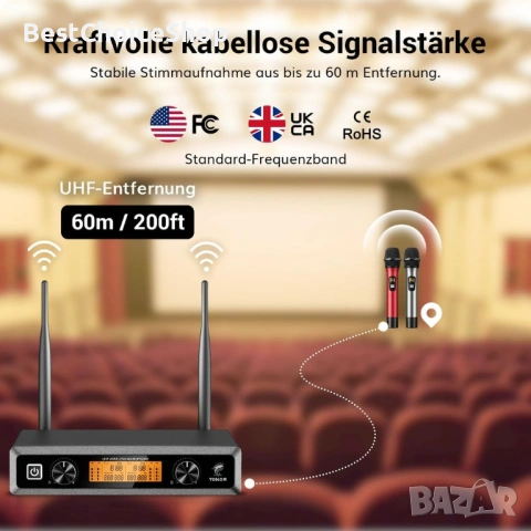 TONOR безжична микрофонна система с два микрофона – Черен и червен, снимка 13 - Микрофони - 53407582