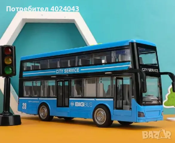 Детски двуетажен автобус със звукови и светлинни ефекти, син