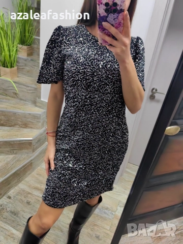 Сива рокля с пайети, снимка 8 - Рокли - 52710892