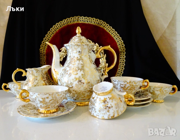 Чаша с чиния,баварски костен порцелан,злато,барок. , снимка 9 - Антикварни и старинни предмети - 52267410