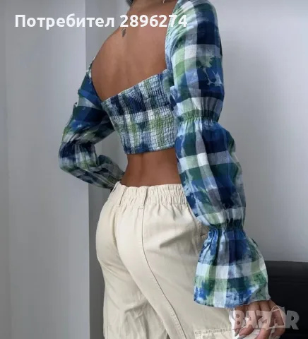 Къс памучен корсет с кариран десен, M и L, снимка 4 - Корсети, бюстиета, топове - 55944938