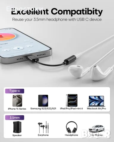 Imakeasy Адаптер за жак за слушалки от Type-C (мъжки) към 3.5 мм. жак женски за iPhone 16 Pro Max, снимка 7 - Други - 49338524