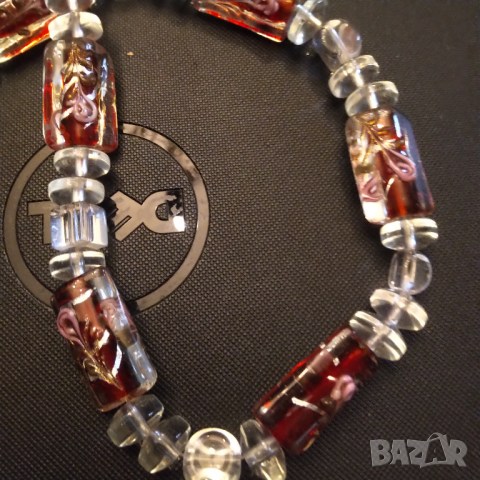 Изумителна антикварна огърлица стъкло ,кристал арт деко                          , снимка 4 - Колиета, медальони, синджири - 36500207