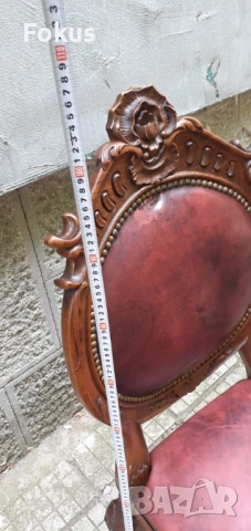 Уникален стол антика масив орех естествена кожа Луи 15, снимка 5 - Антикварни и старинни предмети - 53422280