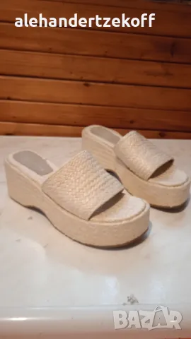 Плетени чехли на висок ток платформа, снимка 2 - Дамски обувки на ток - 50422839