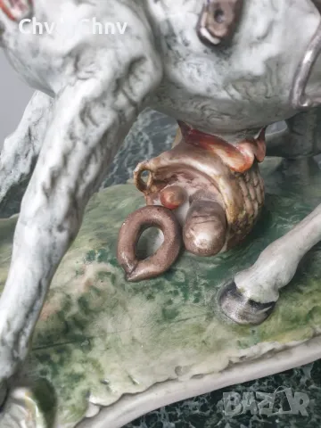 Capodimonte статуетка 40см/Каподимонте стара порцеланова фигура-композиция/мъж с магаре, снимка 5 - Статуетки - 50309706