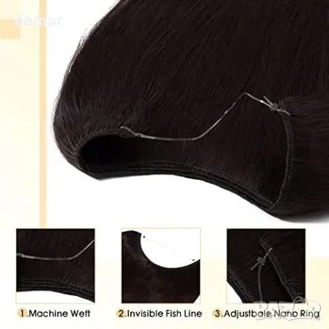 100% Естествена коса на корда 40 см S-noilite Remy, тъмнокафяви екстеншъни, снимка 3 - Продукти за коса - 55776156