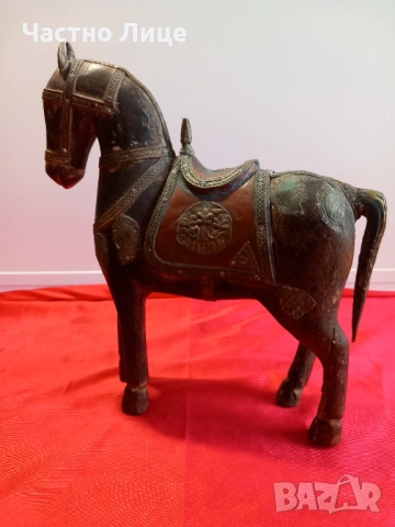 Старинна Статуетка КОН , Дърво и Бронз